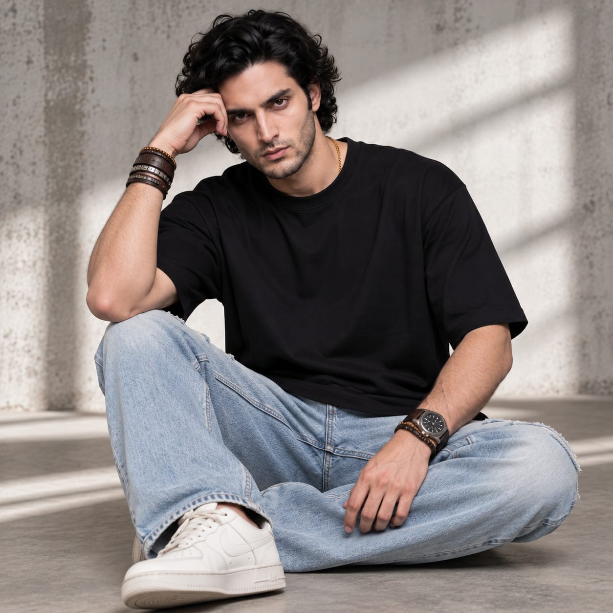 Men's Oversized Black Graphic T-Shirt