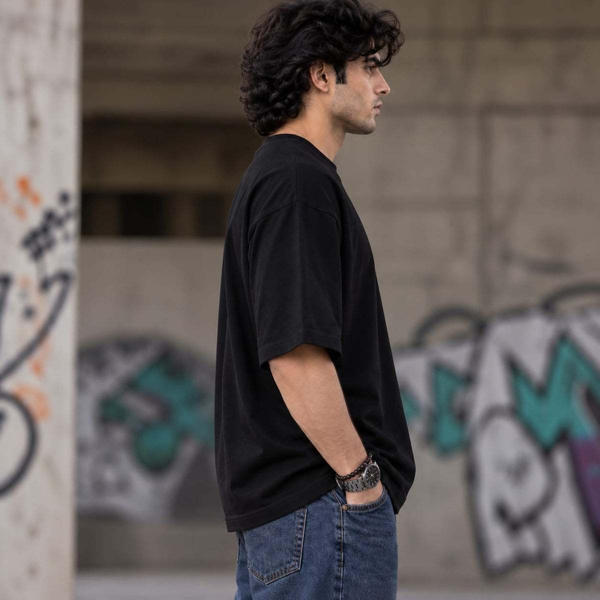 Men's Oversized Black Graphic T-Shirt